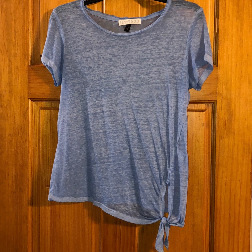 Light Blue Cotton Tee with Side Tie
